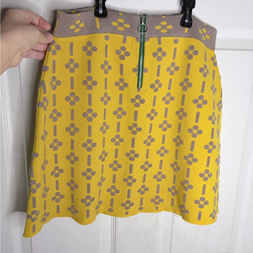 Anthropologie Yellow and Gray Floral A-Line Skirt